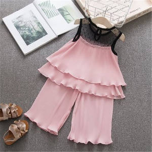 Vêtements pour filles, pantalon large et haut pour enfants, 90% coton, 10% polyester, t-shirt avec logo, ensemble boutique - Product Image 4