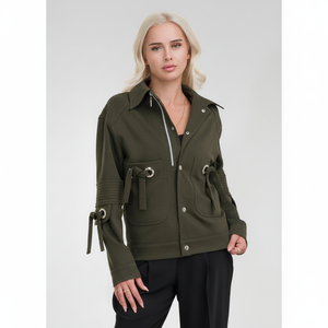 Women's Viscose Polyester Spandex Fabric Jacket with Eyelet and Zipper Accessories and Snap Button Pockets - Product Image 1