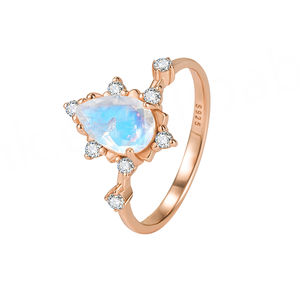 Bijoux en argent 925 avec pierre de lune arc-en-ciel, magnifique bague en pierre de lune de forme poire - Product Image 4