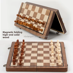 لعبة الداما 2 في 1 مزدوجة الملك الملكة قابلة للطي لعبة الشطرنج المغناطيسية لوحة خشبية دائرية زوايا لعبة الداما للاستراتيجية - Product Image 5