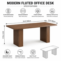 Bureau de direction moderne avec bibliothèque 180 cm, grand meuble en bois de noyer rainuré, poste de travail informatique pour salon