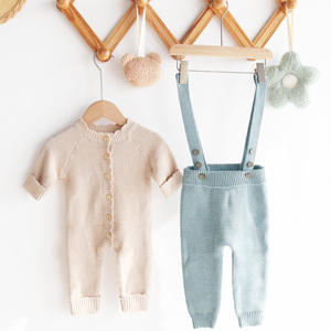 Vendita calda Tuta in maglia primaverile per neonato personalizzata in maglia tinta unita per neonato graziosi pantaloni Casual Unisex per bambini - Product Image 4