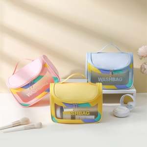 Nouvelle trousse de maquillage colorée de haute qualité, poignée en PVC, étanche, trousse de toilette, sac de voyage avec crochet suspendu, trousse à cosmétiques pour femmes - Product Image 5