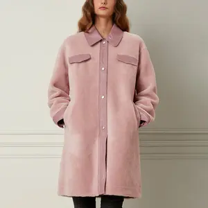 女式夏尔巴长夹克定制时尚服装皮革拼接纽扣羊毛泰迪夹克女式外套