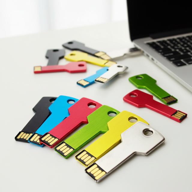 Premium Metal Key USB Flash Drive with Custom Logo Laser Engraving - Luxury Pendrive for Corporate Identity & Branding Gifts