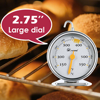 Termometer Oven Dial Besar Tanpa Baterai, Pengukur Suhu Oven Bahan Stainless Steel dengan Gantungan dan Penyangga untuk Memanggang & Memasak
