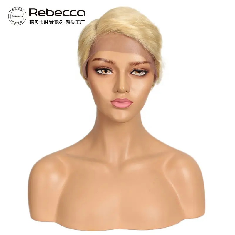 Rebecca peruca cabelo humano reto pixie, parte de renda cabelo humano frontal pré selecionado brasileiro curto para mulheres em estoque