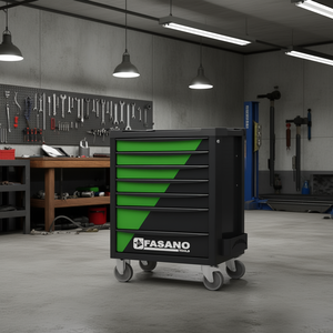 Chariot à outils roulant Fasano Tools à 7 tiroirs, vert et noir, armoire de rangement pour réparation automobile - Product Image 3