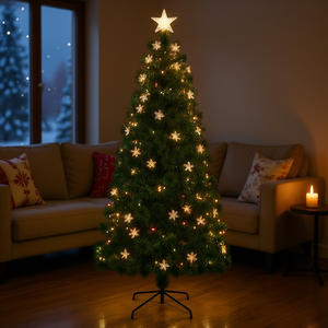 Sapin de Noël artificiel pré-éclairé de 7 pieds, lumières à fibres optiques multicolores, 290 branches, montage facile, décoration intérieure - Product Image 2