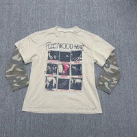 T-shirt vintage en jersey long à deux couches, manches longues, camouflage patchwork, surdimensionné, en coton, streetwear, impression par sublimation