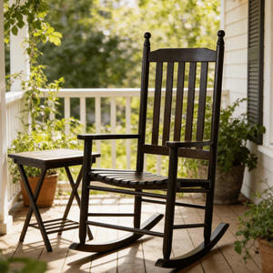 Fauteuil à bascule vintage en bois de peuplier brun foncé pour adulte, chaise de loisirs en bois massif pour <span class=keywords><strong>salon</strong></span>, balcon, ou sieste des personnes âgées - Product Image 1