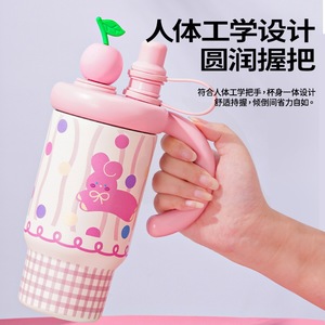 Pink Apple Design Stainless Steel Tumbler With Handle For Travel 316 Insulated Water Bottle - Product Image 1