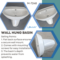 Lavabo mural rectangulaire en céramique blanc moderne, facile à nettoyer, certifié ISO9001, avec montage de robinet monotrou pour salle de bain