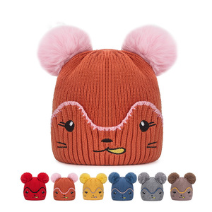 Cute Knitted Baby Hat With Pom Poms Unisex Winter Warm Beanie For Kids - Product Image 1