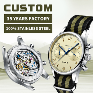 Montre-bracelet chronographe pour homme SIBOTTE Mouvement <span class=keywords><strong>SEIKO</strong></span> Cristal saphir 40 mm Or rose Acier inoxydable Analogique Vert Mécanique - Product Image 1