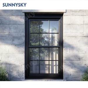 Finestre Scorrevoli Verticali in Alluminio Nero Stile Americano NFRC Sunnysky, a Ghigliottina Singola e Doppia per Uso Residenziale - Product Image 1