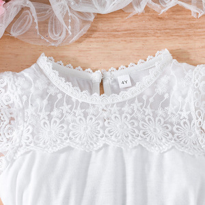 ชุดเดรสเด็กผู้หญิงแขนกุดสองชิ้น น่ารัก สวยสง่า สำหรับเด็กอายุ 4-8 ปี แฟชั่นฤดูร้อน พร้อมโบว์สองอันและลูกไม้ - Product Image 4