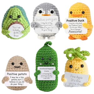 Positive Crochet Doll Emotional Support Crochet Gift Encouragement Support Vegetables Fruits Knitted Dolls with Positive Card