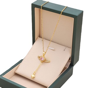 Rfjewel แฟชั่นคลาสสิกหัวใจพู่เคลื่อนไหวปีกสแตนเลสทอง/เงินชุบสร้อยคอจี้ - Product Image 1