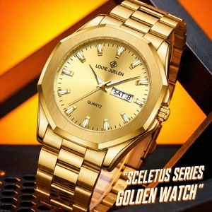 <span class=keywords><strong>Montre</strong></span> à quartz de luxe pour homme, boîtier en alliage doré, verre minéral, acier inoxydable, étanche 3 ATM, 42 mm, aiguilles lumineuses - Product Image 2