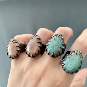 Anillos de Ágata Natural y Amazonita LS-B5243, Materia Prima para Anillos de Pareja, Joyería Fina para Mujeres y Hombres, Anillos de Alta Venta - Product Image 2