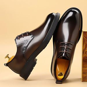 Chaussures habillées en cuir véritable pour hommes, bout rond, à lacets, semelle extérieure en caoutchouc antidérapante, toutes saisons, bureau et carrière - Product Image 2