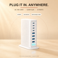 Chargeur GaN 520W, station USB C 8 ports, 4C PD100W + 4A QC30W, écran intelligent, charge rapide pour ordinateur portable, UKCA
