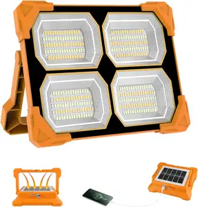 충전식 휴대용 LED 작업등, 4 가지 디밍 모드를 갖춘 태양열 작업 홍수 조명 및 작업 현장 건설 캠피 용 자기