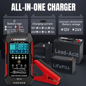 Cargador de Batería Digital Inteligente KONNWEI RC10 12V/10A 24V/5A, Cargador Lento con Función de Reparación por Pulsos - Product Image 3