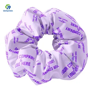 CHENGHE logo stampato personalizzato scrunchies pattern scrunchy accessorio per capelli fascette per capelli in raso di seta o elastici per etichette con logo