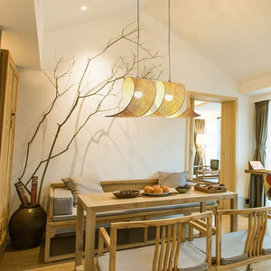 Chinese Style Bamboo Chandelier Oval E27 LED Pendant <b>Light</b> For Living Room Tea House Zen Decor 700x300mm - Product Image 1