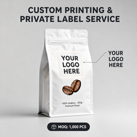 Sac d'emballage pour café personnalisé de qualité supérieure avec logo personnalisé, durable, laminé, finition mate, refermable avec fermeture éclair, fond plat