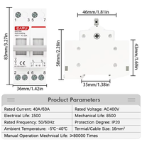 EARU 40A 63A AC400V 50/60Hz Commutateur de transfert manuel modulaire MTS à double alimentation, interrupteur de déconnexion, disjoncteur EA219G