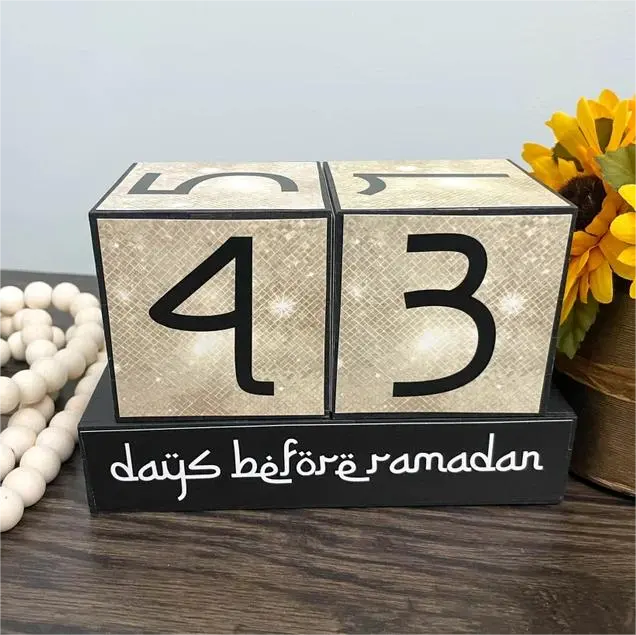 Calendario cubo Ramadan in legno 2023 stile moderno Mabarack Til Eid conto alla rovescia per Eid regalo islamico decorazione Ramadan