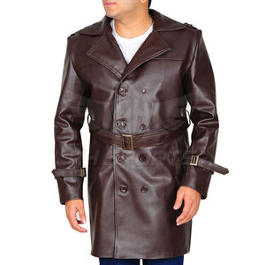 Nuevo Estilo, Abrigo Largo de Cuero para Hombre, Talla Grande, Cuello Alto, Impermeable, Cortavientos, Marrón, Moda Urbana en Oferta - Product Image 5