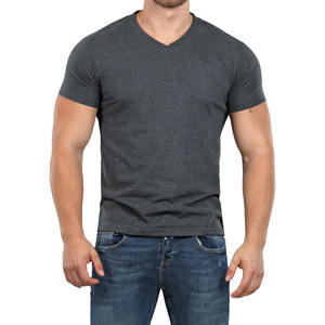 T-shirt pour homme en coton 100% uni à <span class=keywords><strong>col</strong></span> en <span class=keywords><strong>V</strong></span> et manches courtes, vente en gros personnalisée, t-shirts décontractés basiques en jersey pour homme - Product Image 5