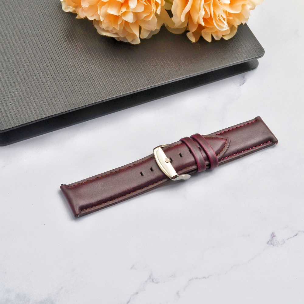 Wine-red with silver watch clasp