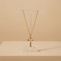 Collier croix en acier inoxydable 316L, pendentif cœur bicolore or 18 carats et argent avec zircon cubique taillé en cœur, chaîne blé, étanche, vendu à l'unité