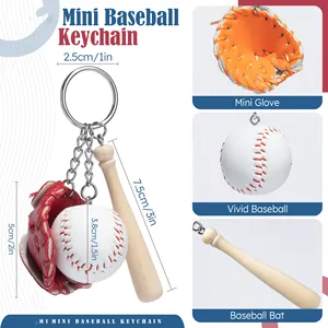 Deri beyzbol anahtarlık ahşap yarasa Mini beyzbol anahtarlık spor anahtarlık takım beyzbol sopası eldiven şekilli anahtarlık