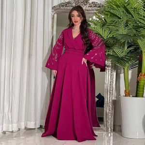 Robe Abaya vintage saoudienne arabe musulmane pour femmes Robe marocaine ceinturée à grandes manches tailles S-2XL antistatique respirante - Product Image 2