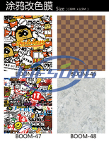 Vinilo Adhesivo para Automóviles con Diseño de Grafiti de Monstruos, 1.52*30M, Vinilo Decorativo con Burbujas de Aire