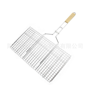 Parrilla plegable de acero inoxidable con mango de madera, 63,5x36x2,5 cm, para cocinar al aire libre, hornear, barbacoa - Product Image 1