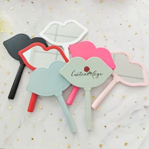 Make Your Own logo Lip Shape Hand <b>Mirror</b> Black Pink Makeup <b>Mirrors</b> for Women's Daily Makeup - Product Image 3