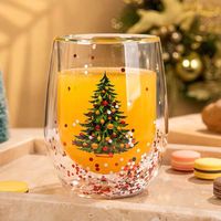Tasse à café ou à thé en verre borosilicate à double paroi avec paillettes en forme d'arbre de Noël