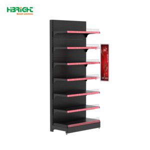 Étagères de supermarché perforées simple face Highbright noires avec moulures d'étiquetage rouges - Product Image 1