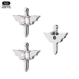 Boucle d'oreille en titane Angel Sword avec zircon G23 ASTM F136, forme d'ailes, bijoux de piercing 7,5 mm, pour cadeau - Product Image 5