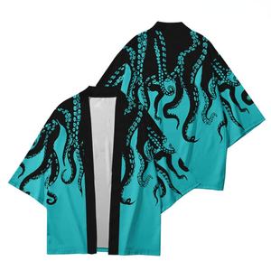 Devilfish estampado suelto japonés Streetwear cárdigan mujeres hombres Harajuku <span class=keywords><strong>Haori</strong></span> Kimono Cosplay Top camisas Yukata moda japonesa - Product Image 5
