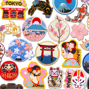 <span class=keywords><strong>Patches</strong></span> Termocolantes de Poliéster Bordados com Desenho de Flores de Cerejeira e Monte Fuji, Tema Anime Japonês, para Roupas, Patch Personalizado - Product Image 1
