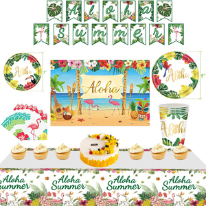 Forniture per feste a tema compleanno per bambini Hawaii kit piatti di carta estiva <span class=keywords><strong>Aloha</strong></span> per decorazioni - Product Image 1