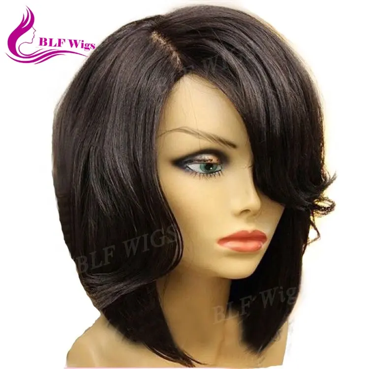 Side Part Short Bob Remy Hair Lace Front Wigs, Full Lace Wig with Bangs for Black Women Bleached Knots